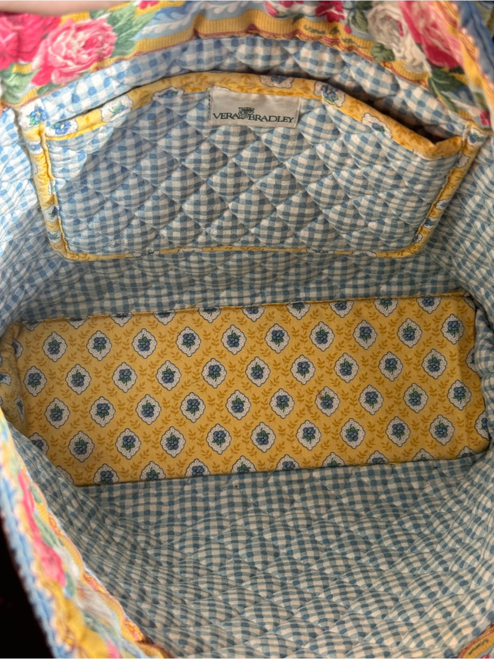 Vintage Vera Bradley Elizabeth Quilted Floral-Trim Tote Bag in Yellow - Picture 3 of 4